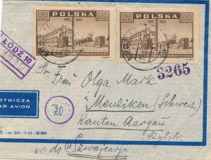 0384 koperta listu lotniczego zagranicznego cenzura 1946 rok