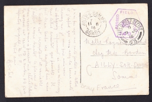 Anglia poczta wojskowa pocztówka cenzura 1916 rok