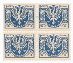 0143 cv fioletowoniebieski ZG 12¾:12½ w czwórce plama na lewym marginesie czyste** Duży orzeł