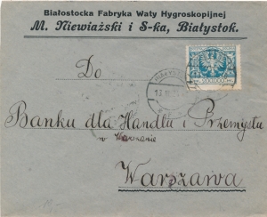 0177 koperta listu firmowego krajowego Białystok - Warszawa 13.III.1924 rok