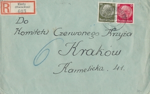 GG Kęty-Kraków koperta listu poleconego 1940 rok