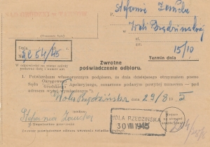 Wola Rzędzińska kasownik prowizoryczny poświadczenie odbioru