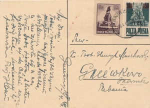0362+375 pocztówka Gniezno 1946 rok