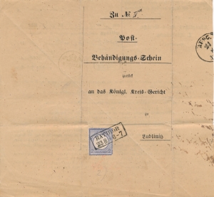 Racibórz - Myślenice obwoluta listu urzędowego 1873 rok