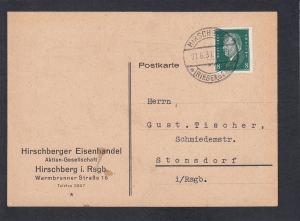Deutsches Reich Mi.412 kartka stempel Hirschberg 1931 rok