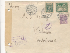 0093 koperta listu poleconego zagraniczna cenzura wosjkowa 1920 rok