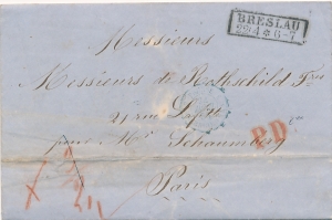 Wrocław ( Breslau ) - Paryż obwoluta listu 1858 rok