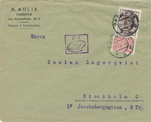 Warszawa - Sztokholm koperta listu zagranicznego 1915 rok