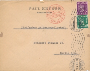 Finlandia koperta listu firmowego lotniczego 1933 rok