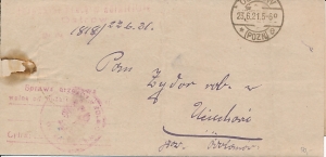 U6 obwoluta listu urzędowego Ostrów 1921 rok