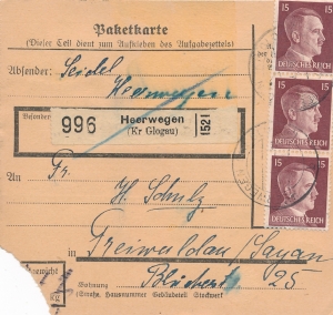 Polkowice pakenkarte 1944 rok do Żagania