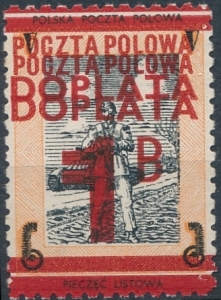 Polska Poczta Polowa nalepka nadruk podwójny czysty*