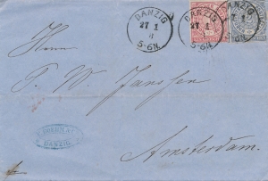 Gdańsk-Amsterdam koperta listu 1868 rok