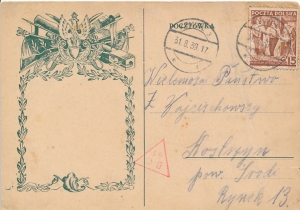 0334 kartka pocztowa cenzura 31.VIII.1939 rok UP Kowel