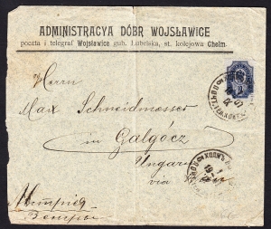 Wojsławice koperta listu 1907 rok
