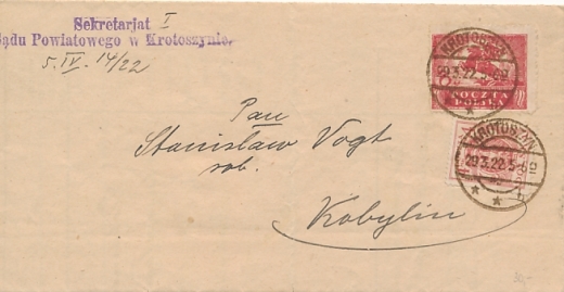 0099 obwoluta lsitu urzędowego 1922 rok