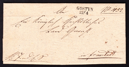 Gostyń-Wschowa obwoluta listu z treścia 1846 rok
