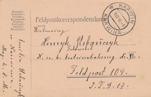 KUK Feldpost Karwina ( Zaolzie ) 1916 rok