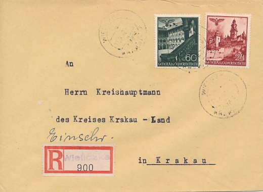 GG 045+49 koperta listu poleconego 1942 rok