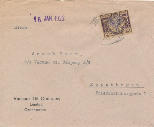135 I koperta listu zagranicznego dziurkowanie firmowe Czechowice-Dziedzice 1922 rok 
