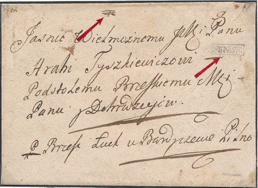 Mińsk Litewski koperta listu do Kamieńca Podolskiego 1783 rok