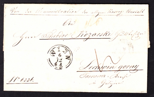 Wiedeń - Tarnów obwoluta listu z treścią 1855 rok