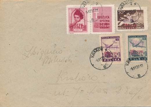 0395 Groszy podwójny nadruk koperta listu miejscowego Z.Mikulski 1950 rok