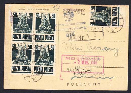 0343 kartka cenzura Kraków 1 1945 rok