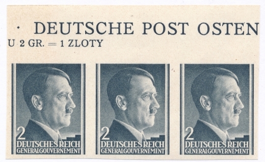 GG 071 nieząbkowane "Deutsche Post Osten" margines czyste** Portret A.Hitlera na jednolitym tle