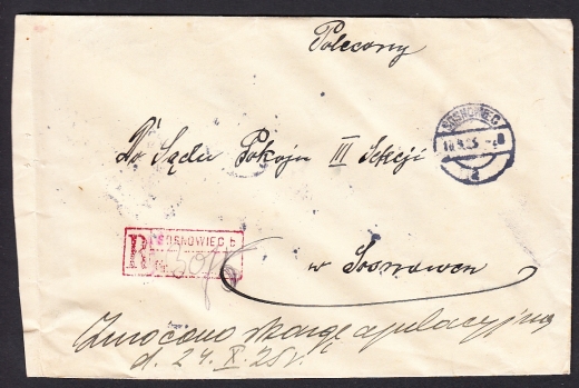 0210 koperta listu poleconego Sosnowiec 1925 rok