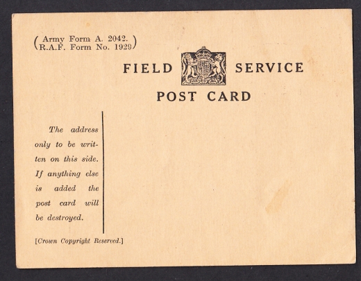 Anglia formularz poczty wojskowej 1914 rok