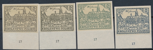 zestaw odmian znaczka projektu prac konkursowych z 1918