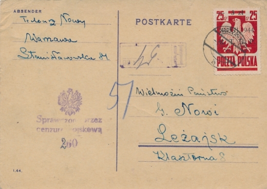 0346 kartka Warszawa-Leżajsk cenzura wojskowa 