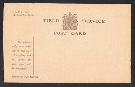 Anglia formularz poczty wojskowej I wojna światowa