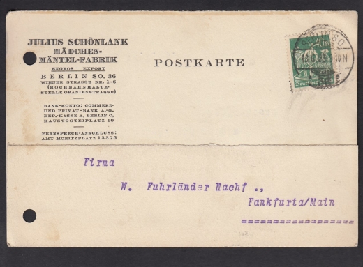Deutsches Reich Mi.163 kartka stempel Berlin 1923 rok