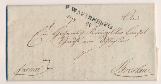 Wrocław ( Breslau ) obwoluta listu z treścią 1825 rok