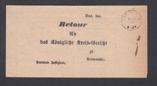 Pogorzela-Krotoszyn obwoluta listu urzędowego 1869 rok