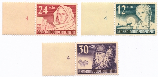 znaczki czyste bez podlepki ani jej śladu w czwórce , wydanie z 1940 roku