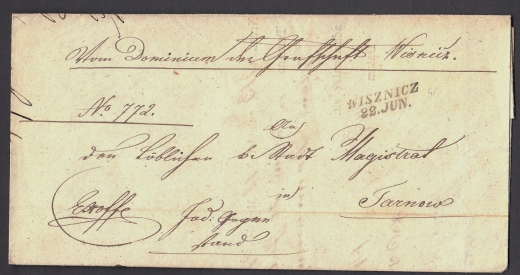 Wiśnicz-Tarnów obwoluta pisma urzędowego 1846 rok