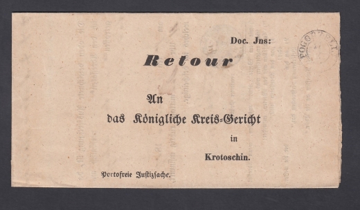 Pogorzela-Krotoszyn obwoluta listu urzędowego 1857 rok
