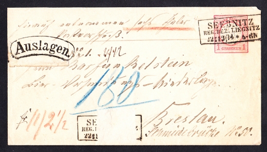 Deutsches Reich U1 Seebnitz-Breslau postvorschuss 