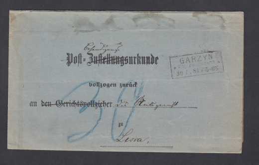 Garzyn-Leszno obwoluta listu urzędowego 1881 rok