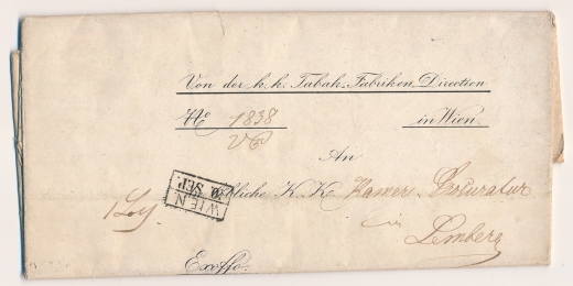 Wiedeń - Lwów obwoluta listu z treścią 1838 rok