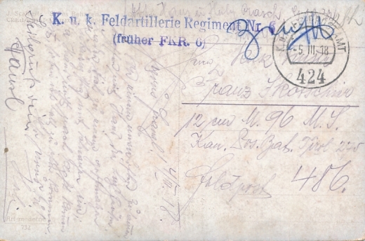 Feldpost 424 pocztówka 1918 rok