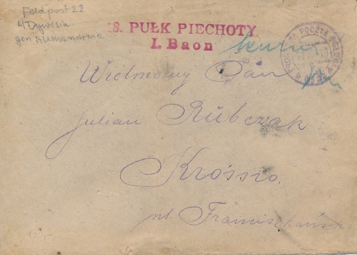 Frontowa Poczta Polowa koperta listu cenzura 1919 rok