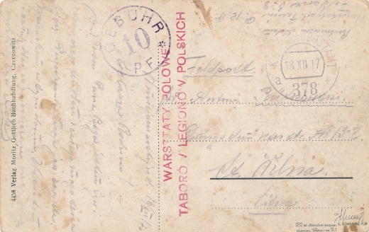 Wilno stempel okrągły opłata za doręczenie pocztówka 1917 rok gwarancja+opis