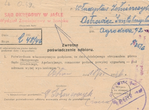 Ostrowiec Świętokrzyski kasownik prowizoryczny 1946 rok
