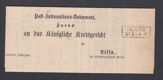 Poniec-Leszno obwoluta listu urzędowego 1867 rok