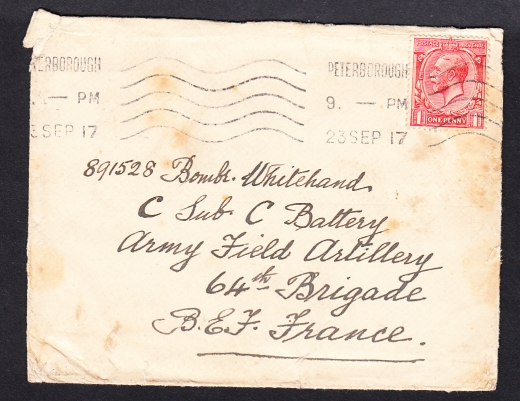 Anglia koperta listu do Francji 1917 rok