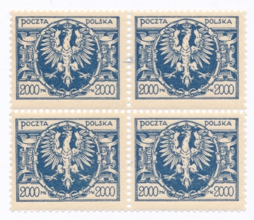 0143 cv fioletowoniebieski ZG 12¾:12½ w czwórce plama na lewym marginesie czyste** Duży orzeł